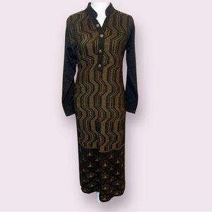 Preston Long Sleeve Sweater Dress Side Slits Brown Size Large